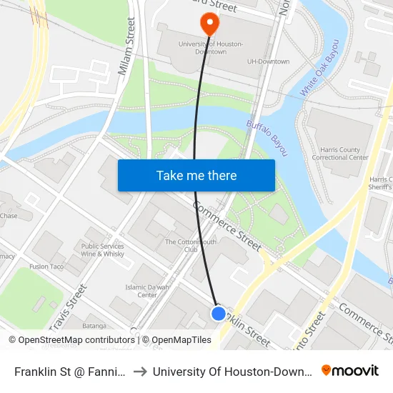 Franklin St @ Fannin St to University Of Houston-Downtown map