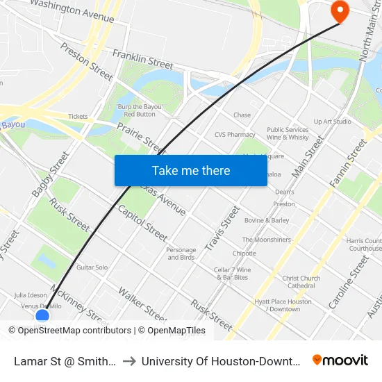 Lamar St @ Smith St to University Of Houston-Downtown map