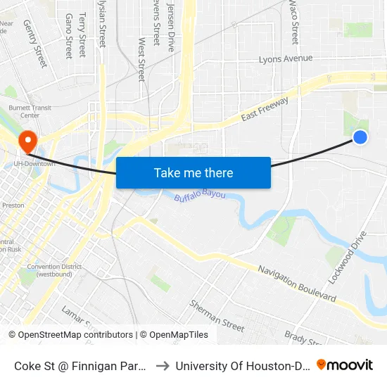 Coke St @ Finnigan Park Place Ct to University Of Houston-Downtown map
