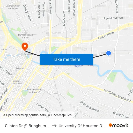 Clinton Dr @ Bringhurst St Mb2 to University Of Houston-Downtown map