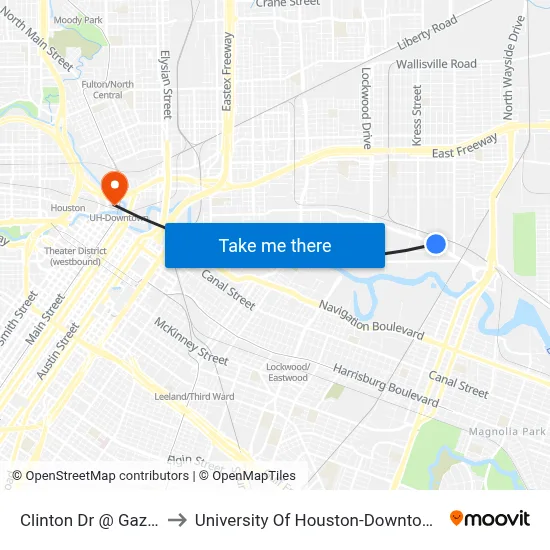 Clinton Dr @ Gazin to University Of Houston-Downtown map