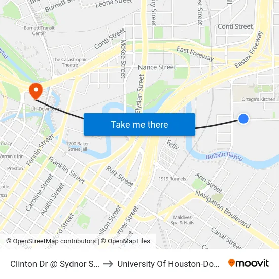 Clinton Dr @ Sydnor St Mb2 to University Of Houston-Downtown map