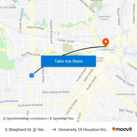 S Shepherd Dr @ Vermont St to University Of Houston-Downtown map