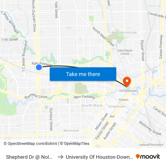 Shepherd Dr @ Nolda St to University Of Houston-Downtown map