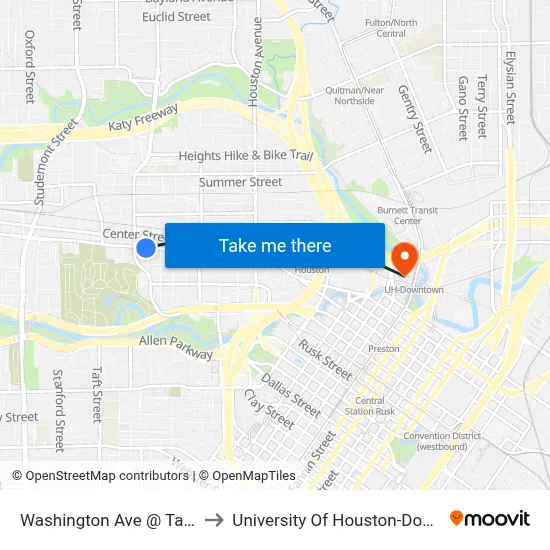 Washington Ave @ Taylor St to University Of Houston-Downtown map
