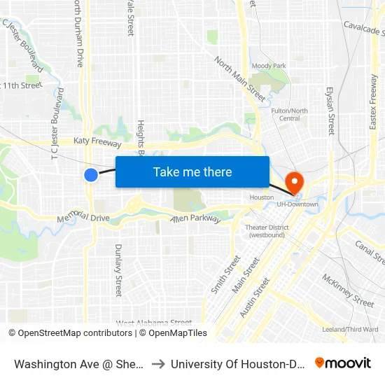Washington Ave @ Shepherd Dr to University Of Houston-Downtown map