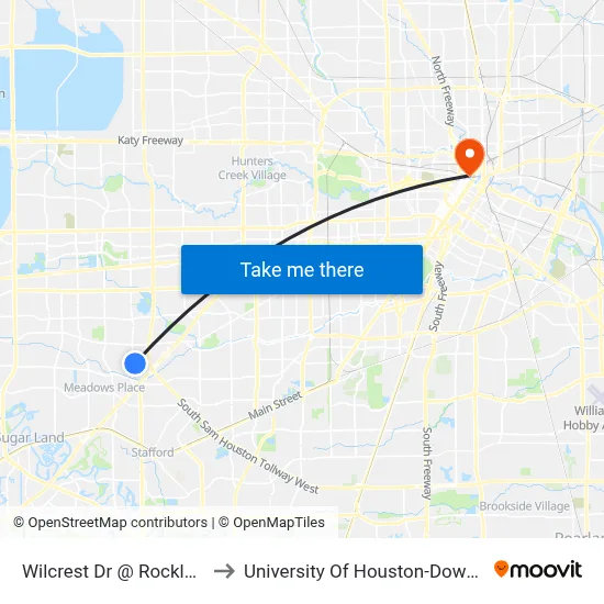 Wilcrest Dr @ Rockley Rd to University Of Houston-Downtown map