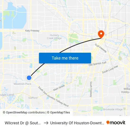 Wilcrest Dr @ South Dr to University Of Houston-Downtown map