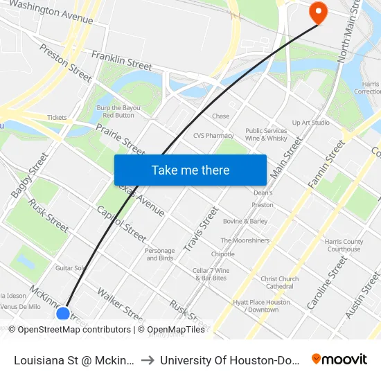 Louisiana St @ Mckinney St to University Of Houston-Downtown map