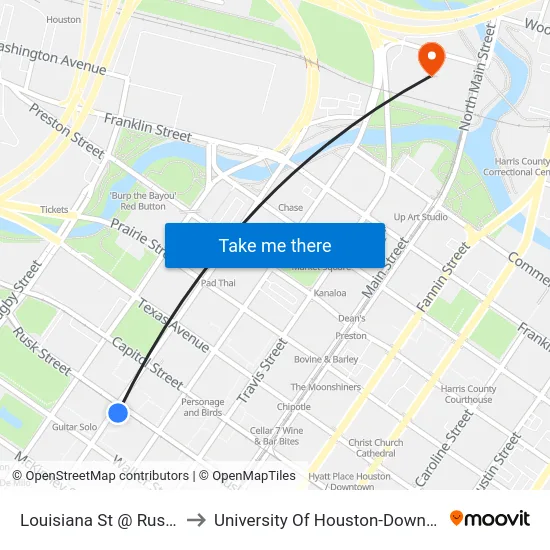Louisiana St @ Rusk St to University Of Houston-Downtown map