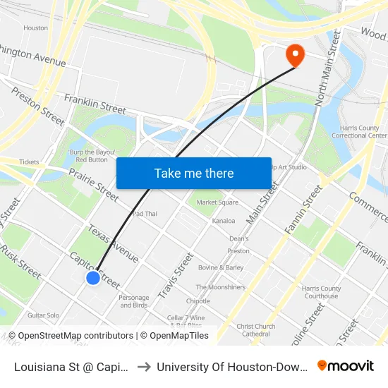 Louisiana St @ Capitol St to University Of Houston-Downtown map
