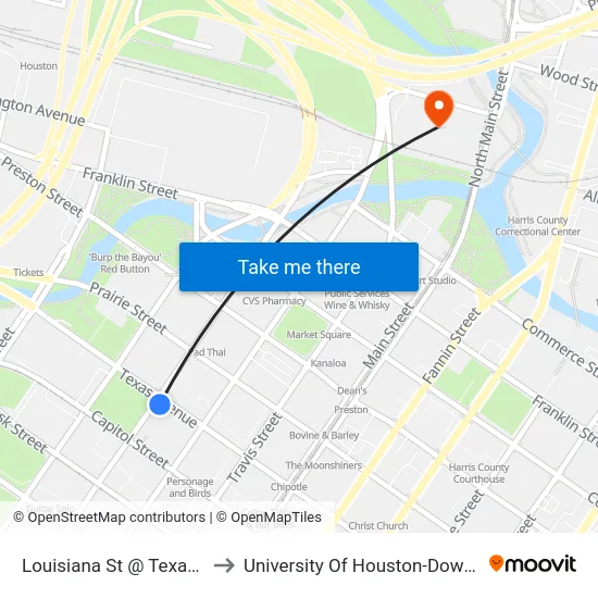Louisiana St @ Texas Ave to University Of Houston-Downtown map