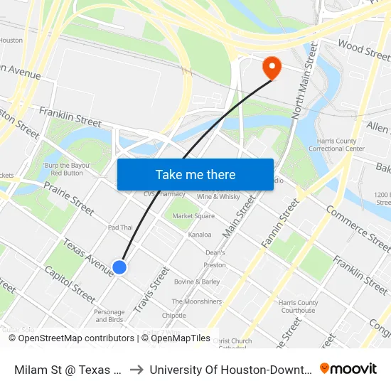 Milam St @ Texas Ave to University Of Houston-Downtown map