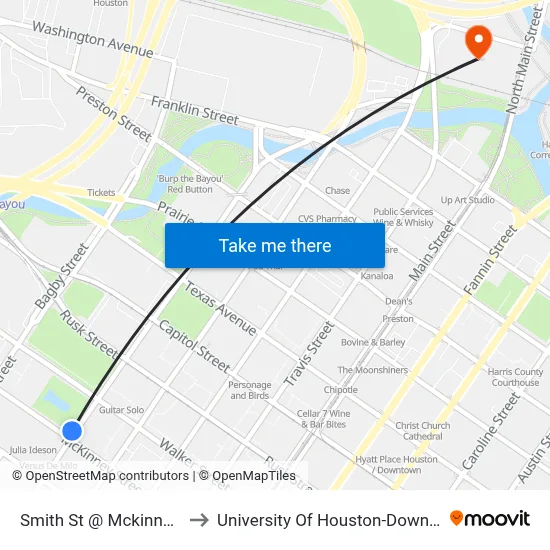 Smith St @ Mckinney St to University Of Houston-Downtown map