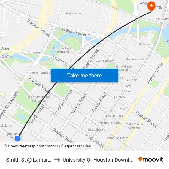 Smith St @ Lamar St to University Of Houston-Downtown map