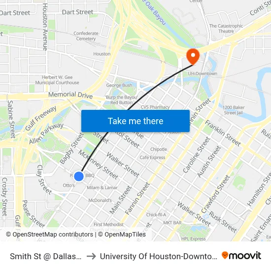 Smith St @ Dallas St to University Of Houston-Downtown map