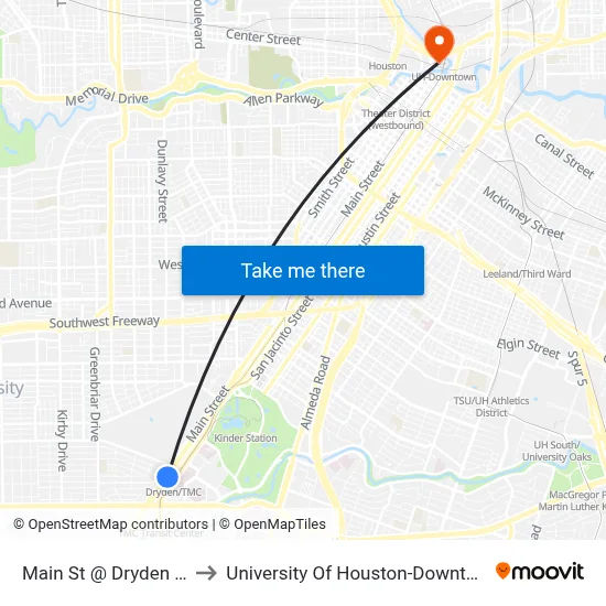 Main St @ Dryden Rd to University Of Houston-Downtown map