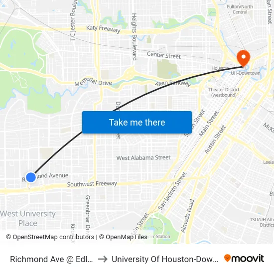 Richmond Ave @ Edloe St to University Of Houston-Downtown map