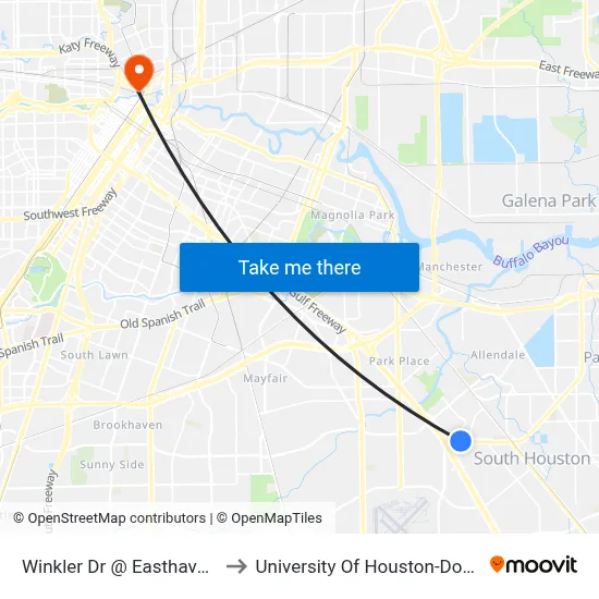 Winkler Dr @ Easthaven Blvd to University Of Houston-Downtown map