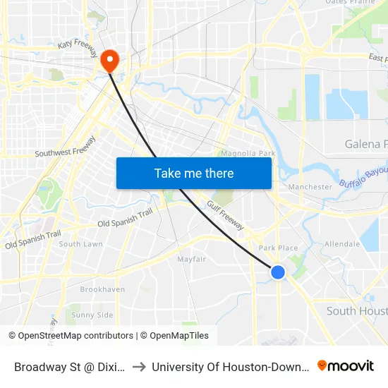 Broadway St @ Dixie Dr to University Of Houston-Downtown map
