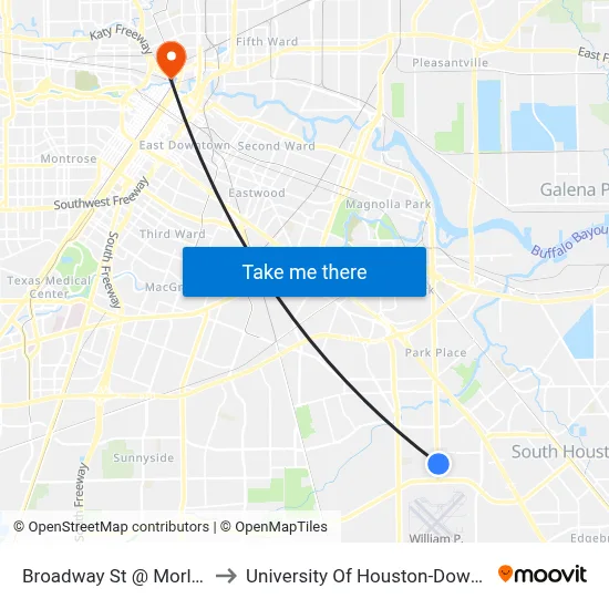 Broadway St @ Morley St to University Of Houston-Downtown map