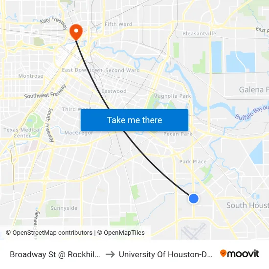 Broadway St @ Rockhill St Mb2 to University Of Houston-Downtown map