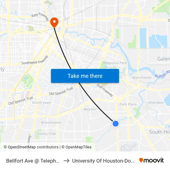 Bellfort Ave @ Telephone Rd to University Of Houston-Downtown map
