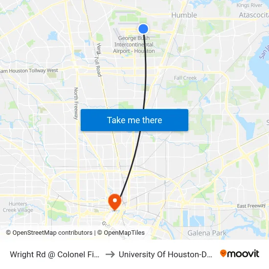 Wright Rd @ Colonel Fischer Dr to University Of Houston-Downtown map