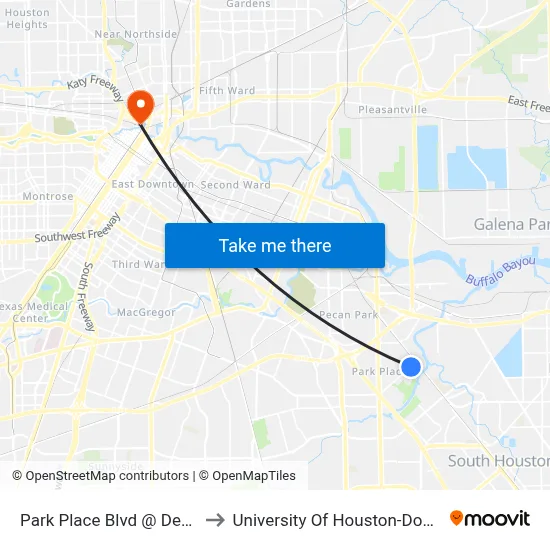 Park Place Blvd @ Detroit St to University Of Houston-Downtown map