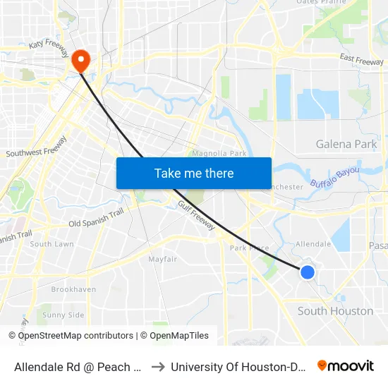 Allendale Rd @ Peach Creek Dr to University Of Houston-Downtown map