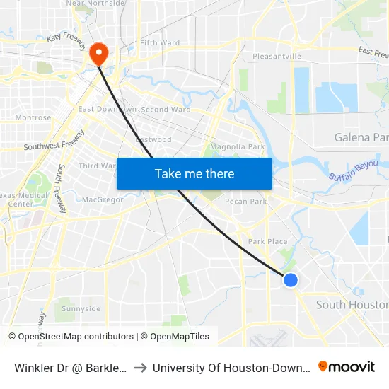 Winkler Dr @ Barkley Dr to University Of Houston-Downtown map