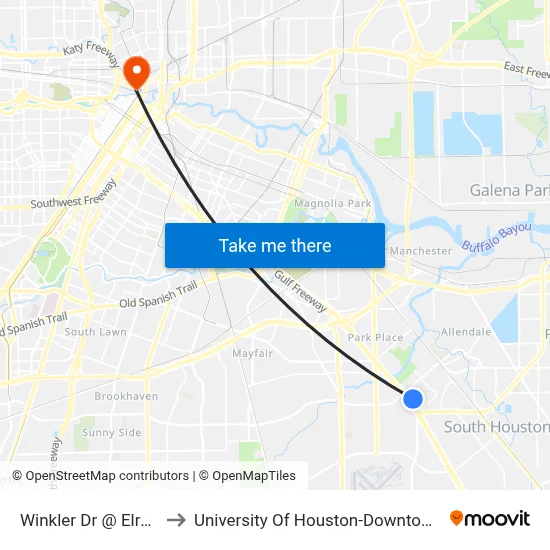 Winkler Dr @ Elrod to University Of Houston-Downtown map