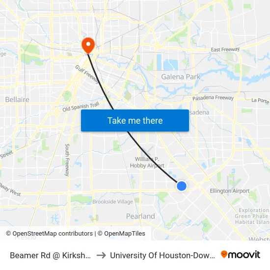 Beamer Rd @ Kirkshire Dr to University Of Houston-Downtown map