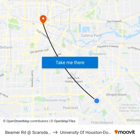 Beamer Rd @ Scarsdale Blvd to University Of Houston-Downtown map