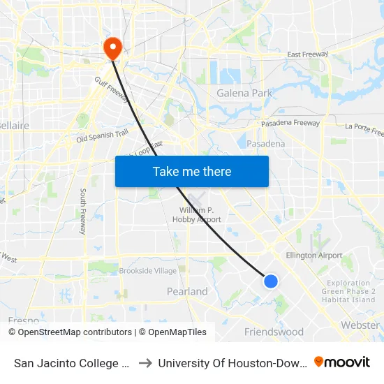 San Jacinto College South to University Of Houston-Downtown map
