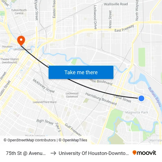 75th St @ Avenue K to University Of Houston-Downtown map