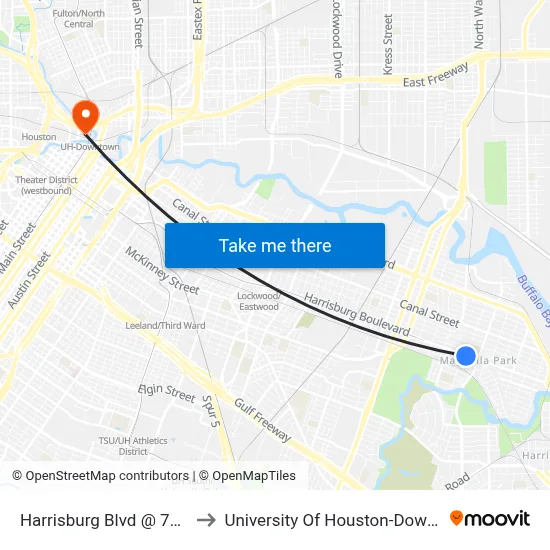 Harrisburg Blvd @ 74th St to University Of Houston-Downtown map