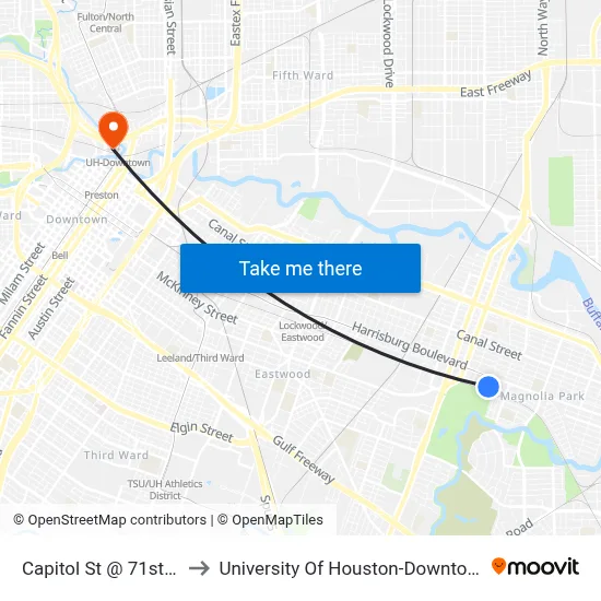 Capitol St @ 71st St to University Of Houston-Downtown map