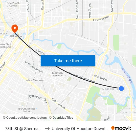 78th St @ Sherman St to University Of Houston-Downtown map