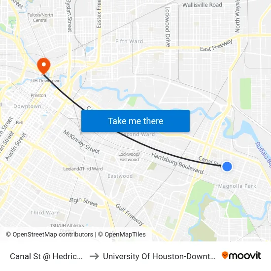 Canal St @ Hedrick St to University Of Houston-Downtown map