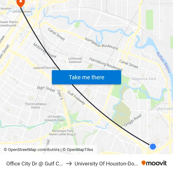 Office City Dr @ Gulf Creek Dr to University Of Houston-Downtown map