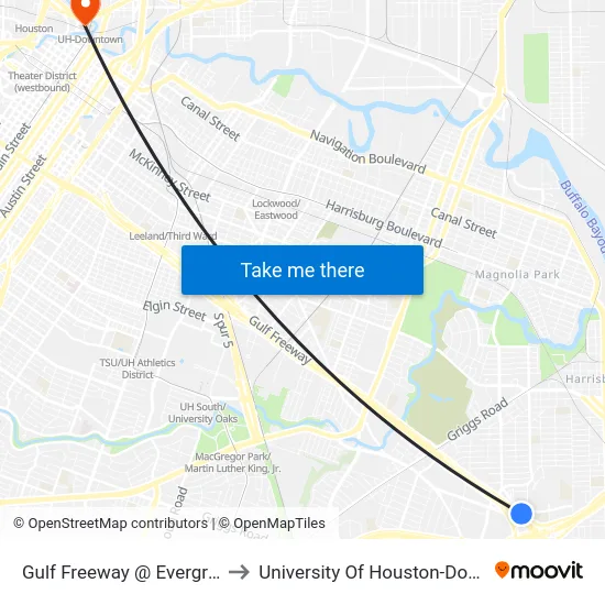 Gulf Freeway   @ Evergreen Dr to University Of Houston-Downtown map