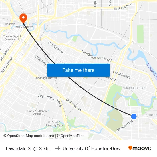 Lawndale St @ S 76th St to University Of Houston-Downtown map