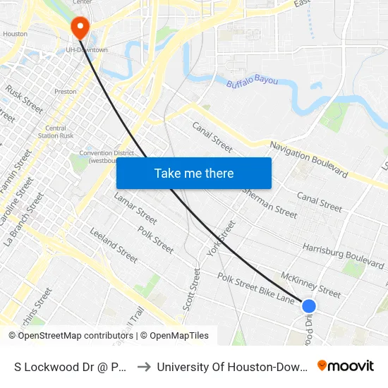 S Lockwood Dr @ Polk St to University Of Houston-Downtown map