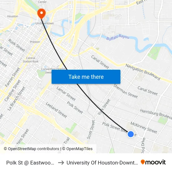 Polk St @ Eastwood St to University Of Houston-Downtown map