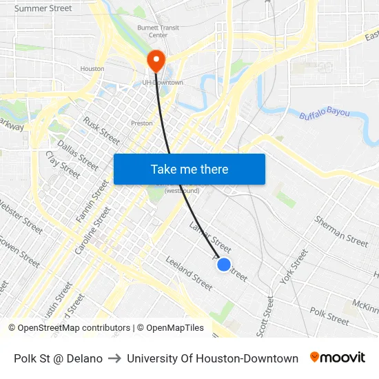 Polk St @ Delano to University Of Houston-Downtown map