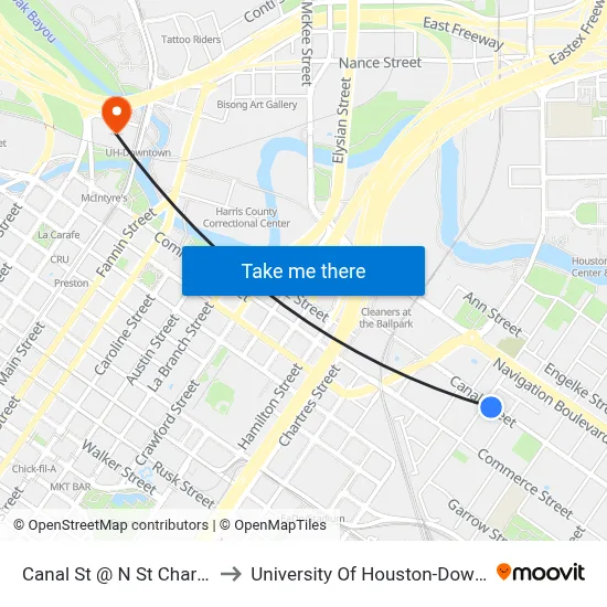Canal St @ N St Charles St to University Of Houston-Downtown map
