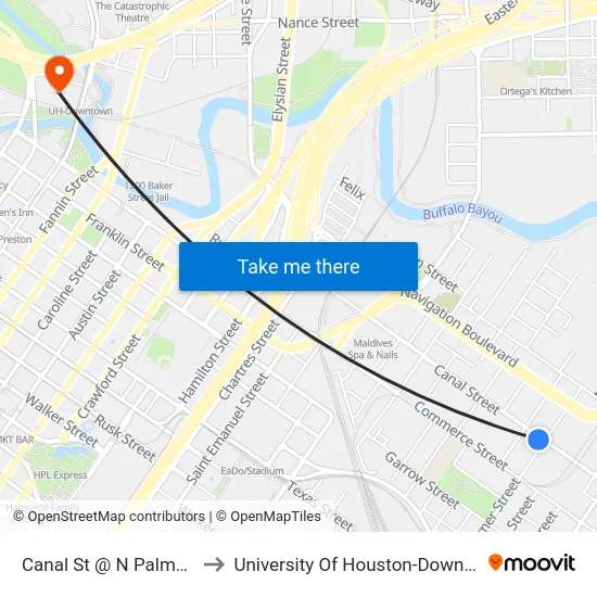 Canal St @ N Palmer St to University Of Houston-Downtown map