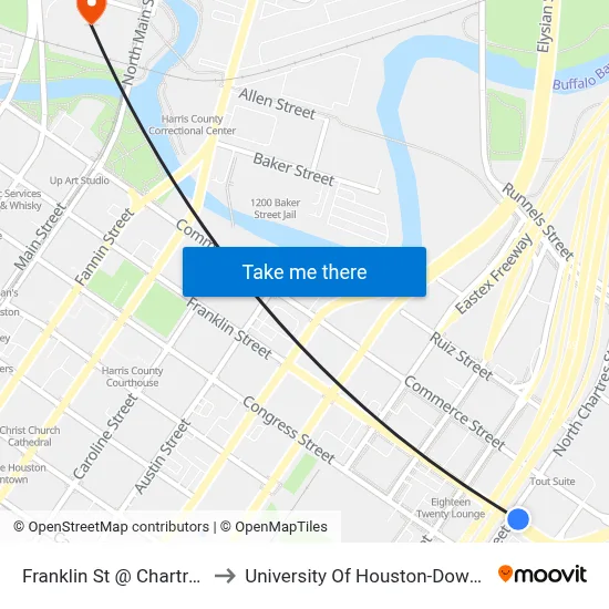 Franklin St @ Chartres St to University Of Houston-Downtown map