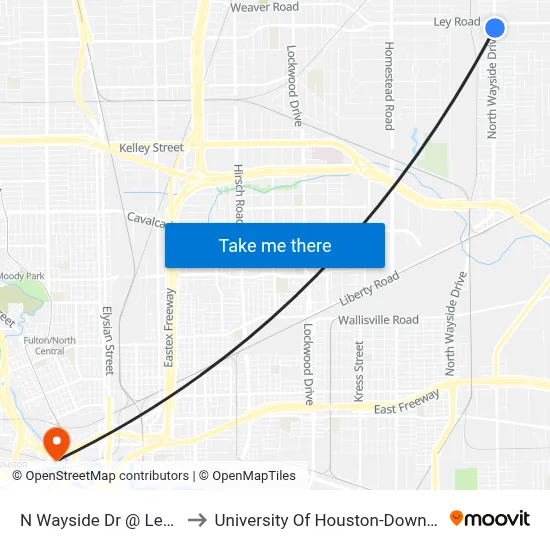 N Wayside Dr @ Ley Rd to University Of Houston-Downtown map
